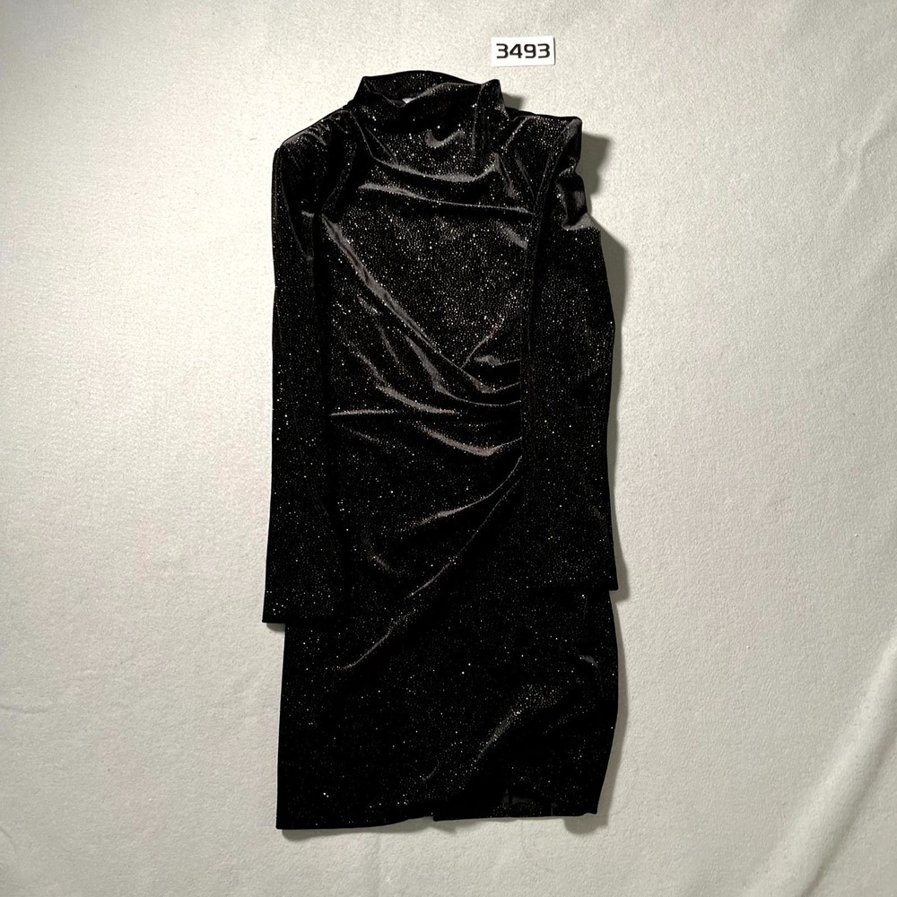 H&M Shoulder-Pad Mini Dress Womens XS Black Glittery Turtle Neck Long Sleeve